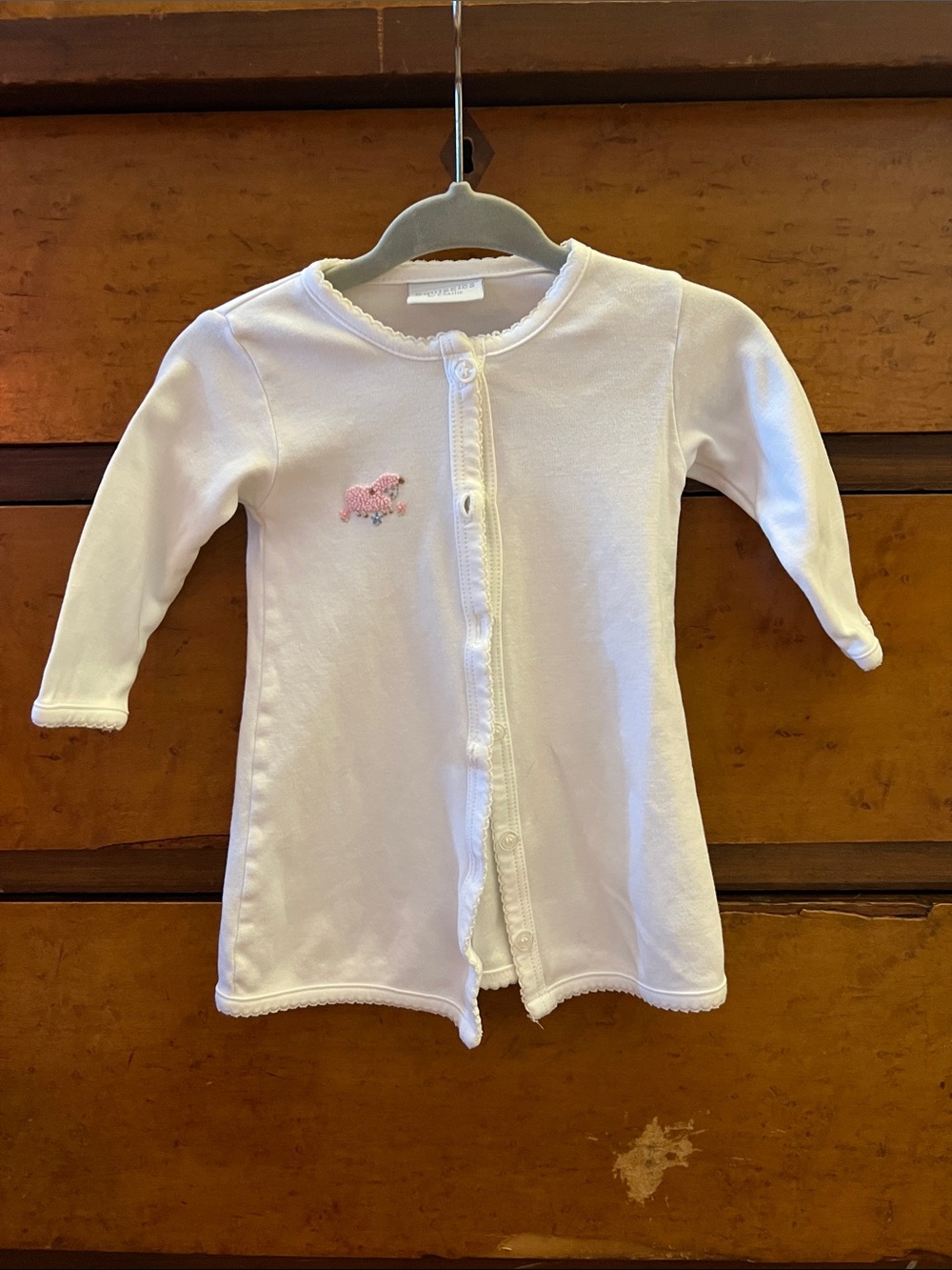 Squiggles by Charlie White Baby Day Gown with Pink Embroidered Lamb